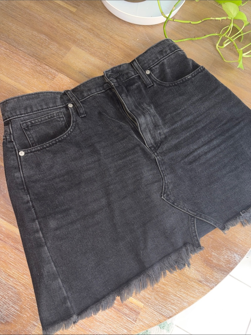 Madewell Black Frayed-Hem Denim Mini Skirt